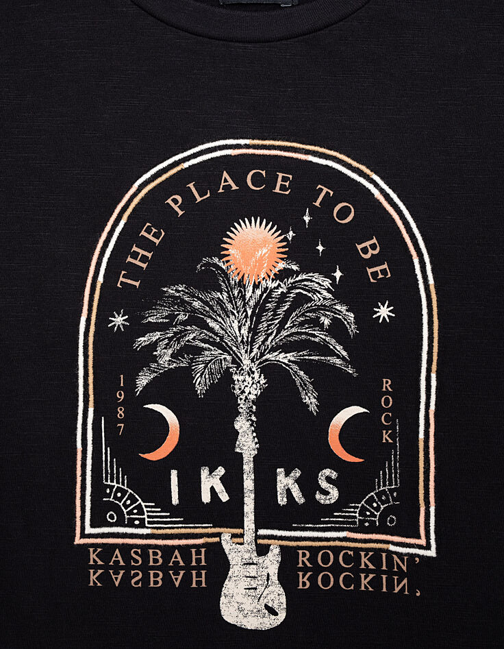 Tee-shirt noir avec palmier cadre brodé garçon -3