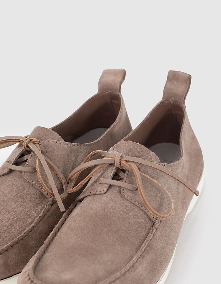 Chaussures bateau café en cuir velours Homme-3
