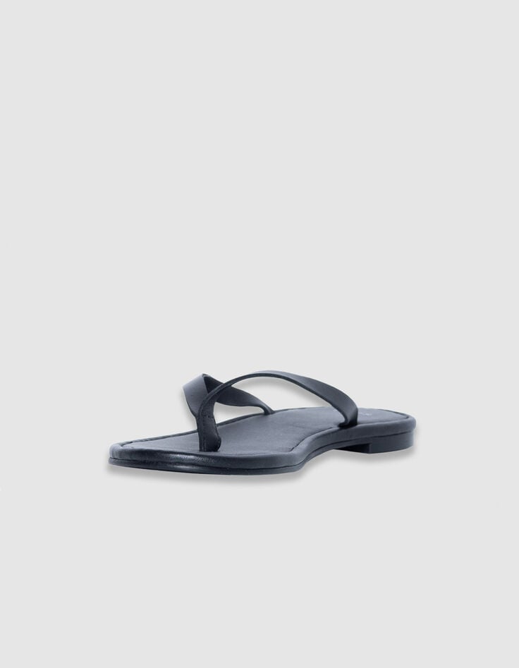 Women's flat black leather flip-flops-2