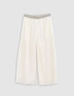 Pantalon large écru plissé élastique pailleté fille-2