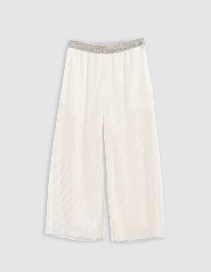 Pantalon large écru plissé élastique pailleté fille-2