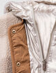 Plumas reversible dorado y sherpa cuadros niña-8