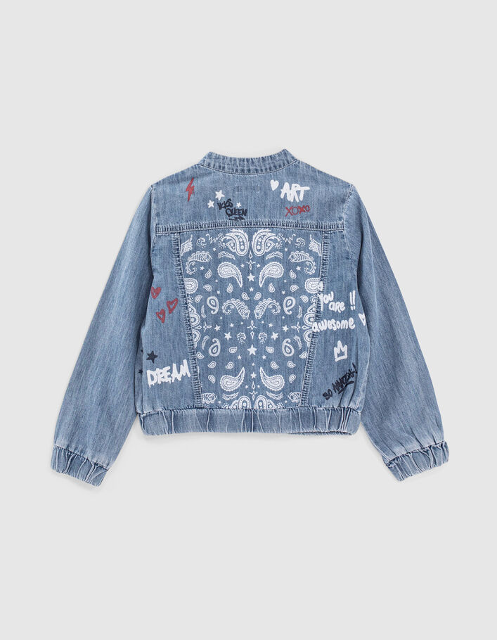 Light Blue Mädchenjeansbomberjacke mit Print hinten - IKKS