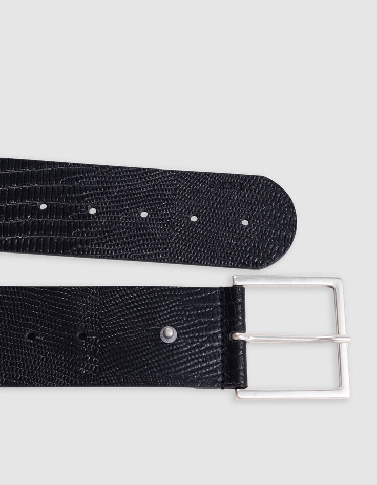 Zwarte geklede damesriem met pythoneffect en reliëfleer-3