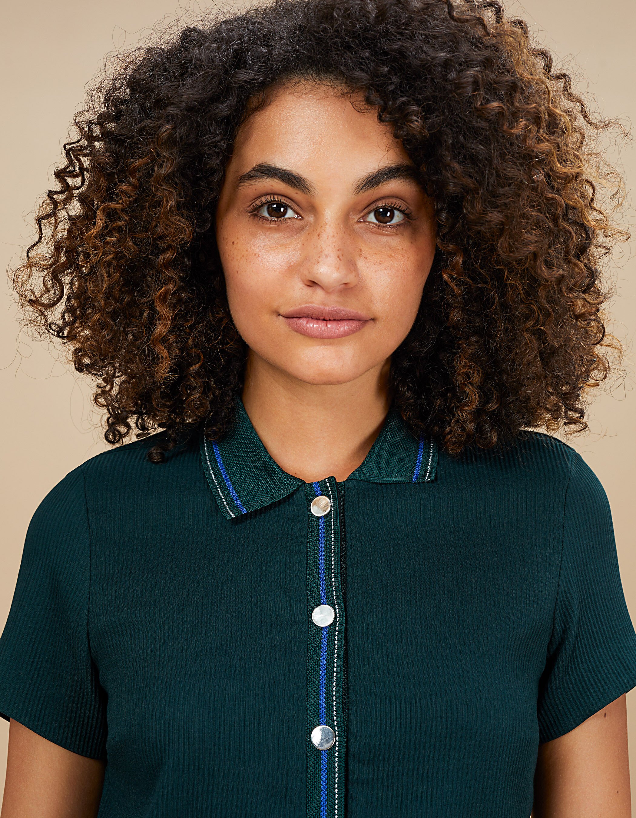I.Code duck green dress with press stud polo shirt collar