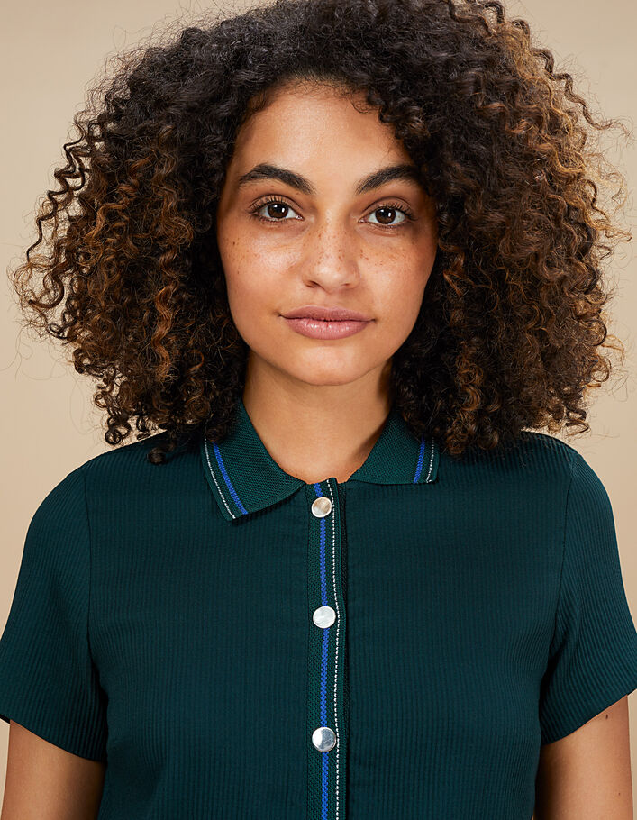 I.Code duck green dress with press stud polo shirt collar