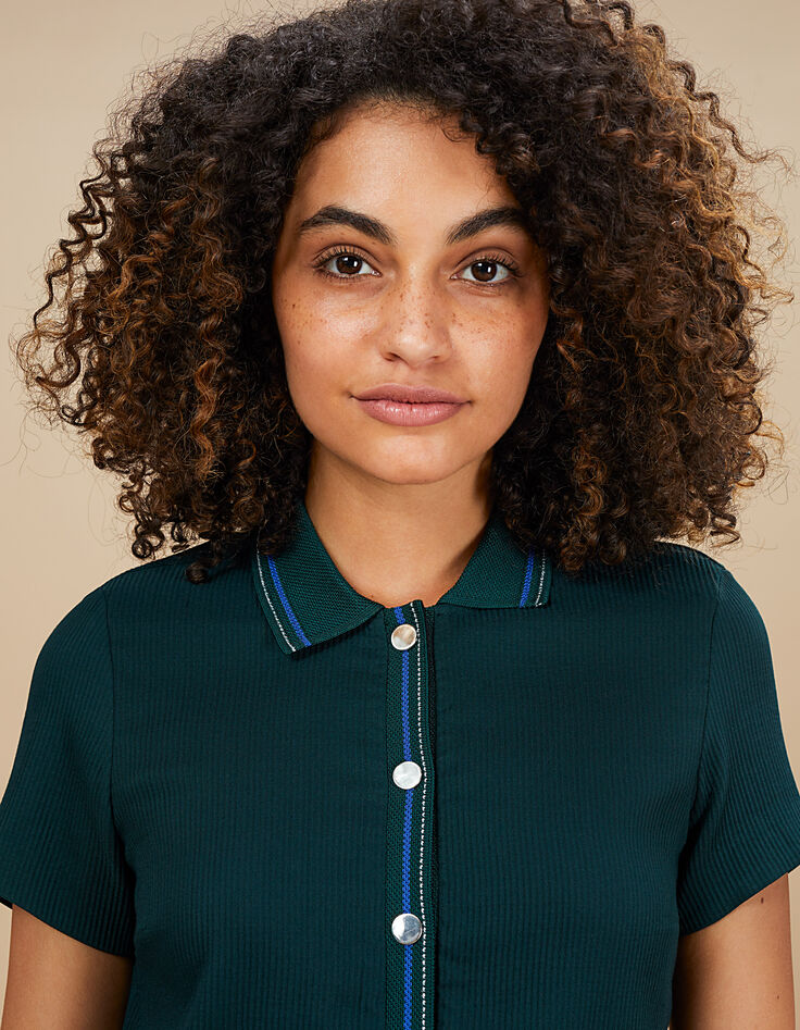 I.Code duck green dress with press stud polo shirt collar-2