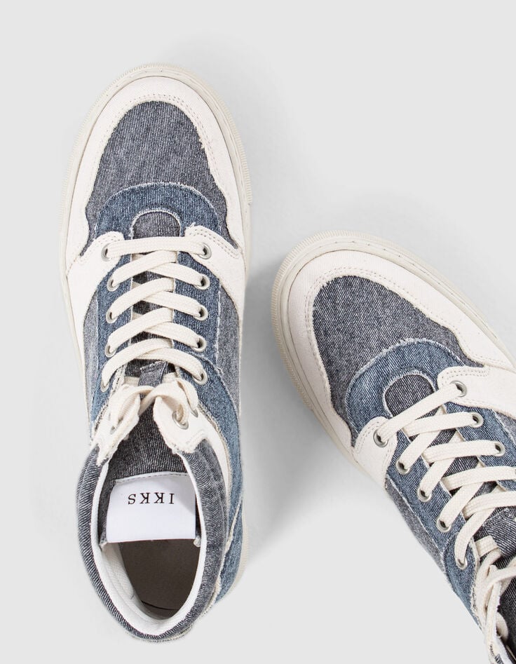 Sneakers montantes bleu effet denim en toile Femme-7