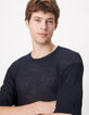 Pull manches courtes marine tricot ajour&eacute; Homme-4