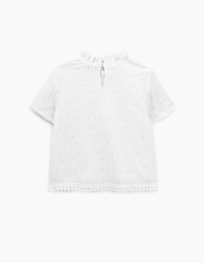 Girls' off-white T-shirt with ruffled lace collar - IKKS