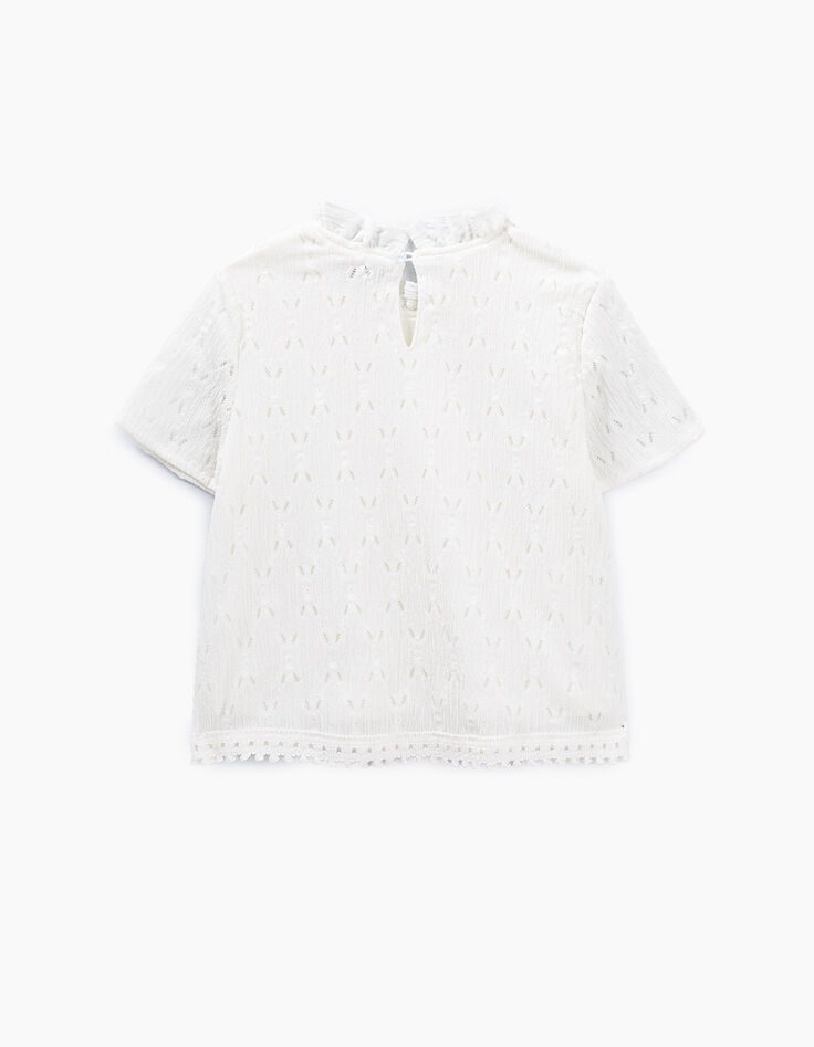 Gebroken wit T-shirt kanten kraag meisjes-3 Gebroken wit T-shirt kanten kraag meisjes-3