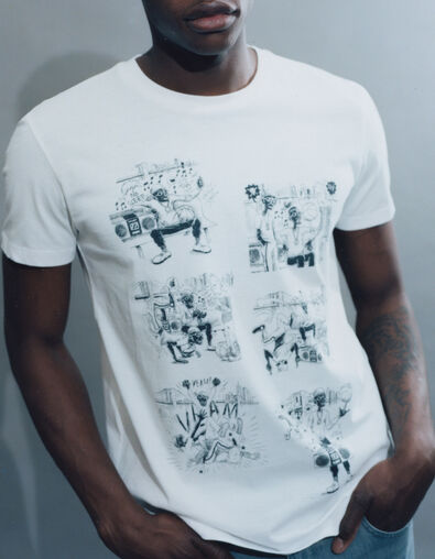 Weißes Herren-T-Shirt bio mit Hip-Hop-Comic - IKKS