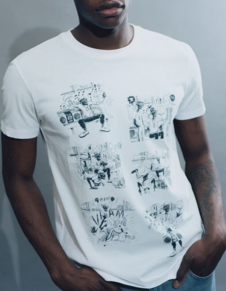 Weißes Herren-T-Shirt bio mit Hip-Hop-Comic-1