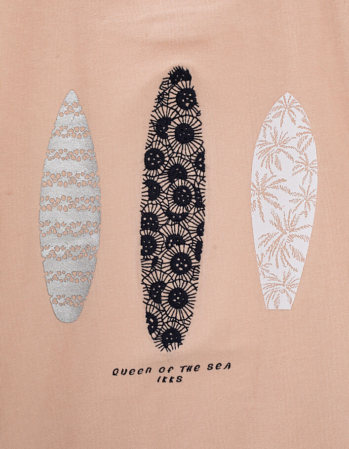 Poederroze T-shirt surfplanken met motieven meisjes - IKKS