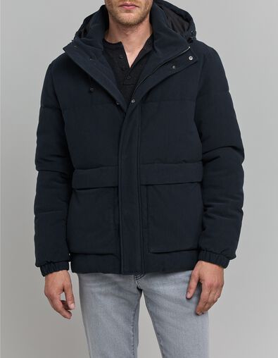 Chaqueta acolchada con relieve de terciopelo azul marino para hombre - IKKS
