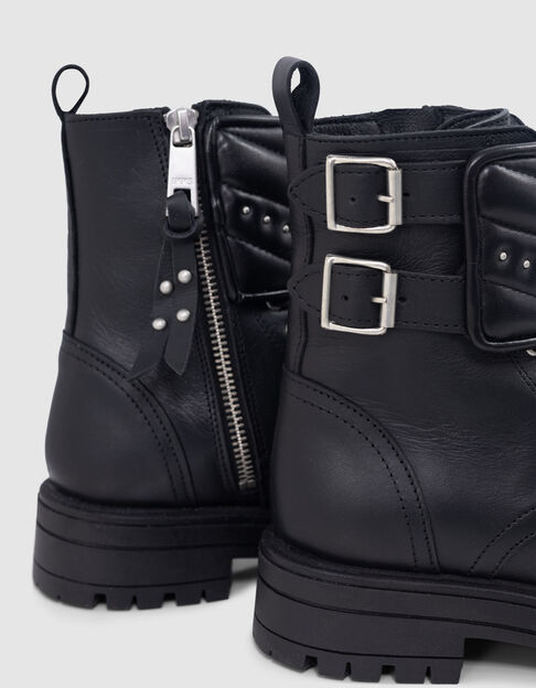 Girls’ black Leather story studded leather combat boots - IKKS