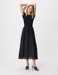 Women's black bi-material maxi dress-4