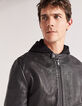 Men’s dark brown leather jacket with detachable facing-2