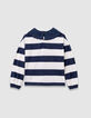 T-shirt marinière marine rayé écru col brodé fille-5