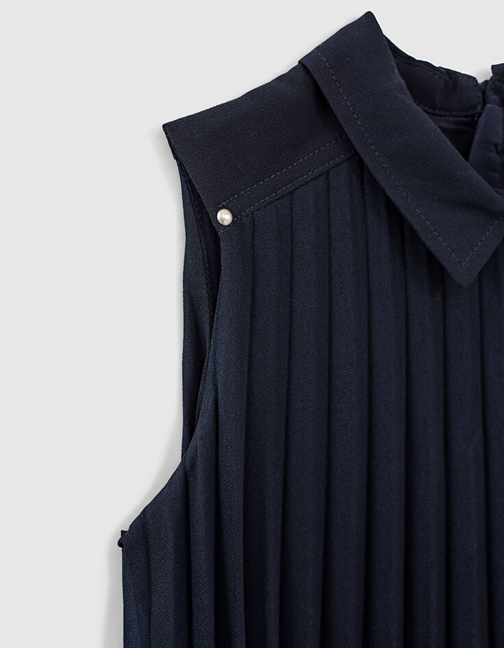 Robe navy plissée à col chemise fille-7