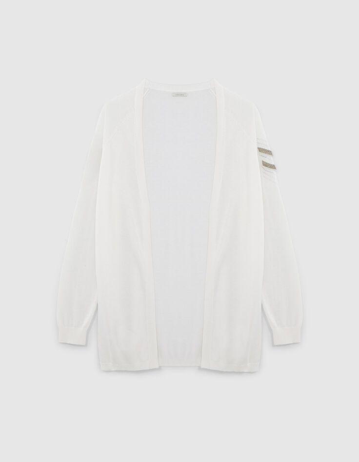 Women’s ecru mid-length cardigan, embroidered chevrons-6