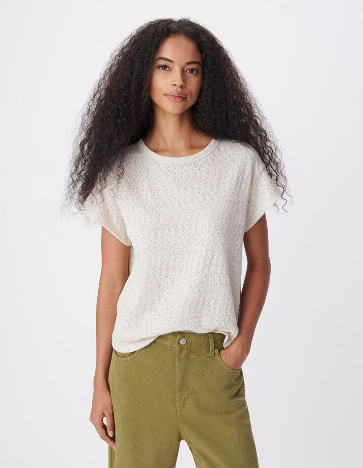 Tee-shirt dor&eacute; maille ajour&eacute;e cache-coeur dos Femme-4