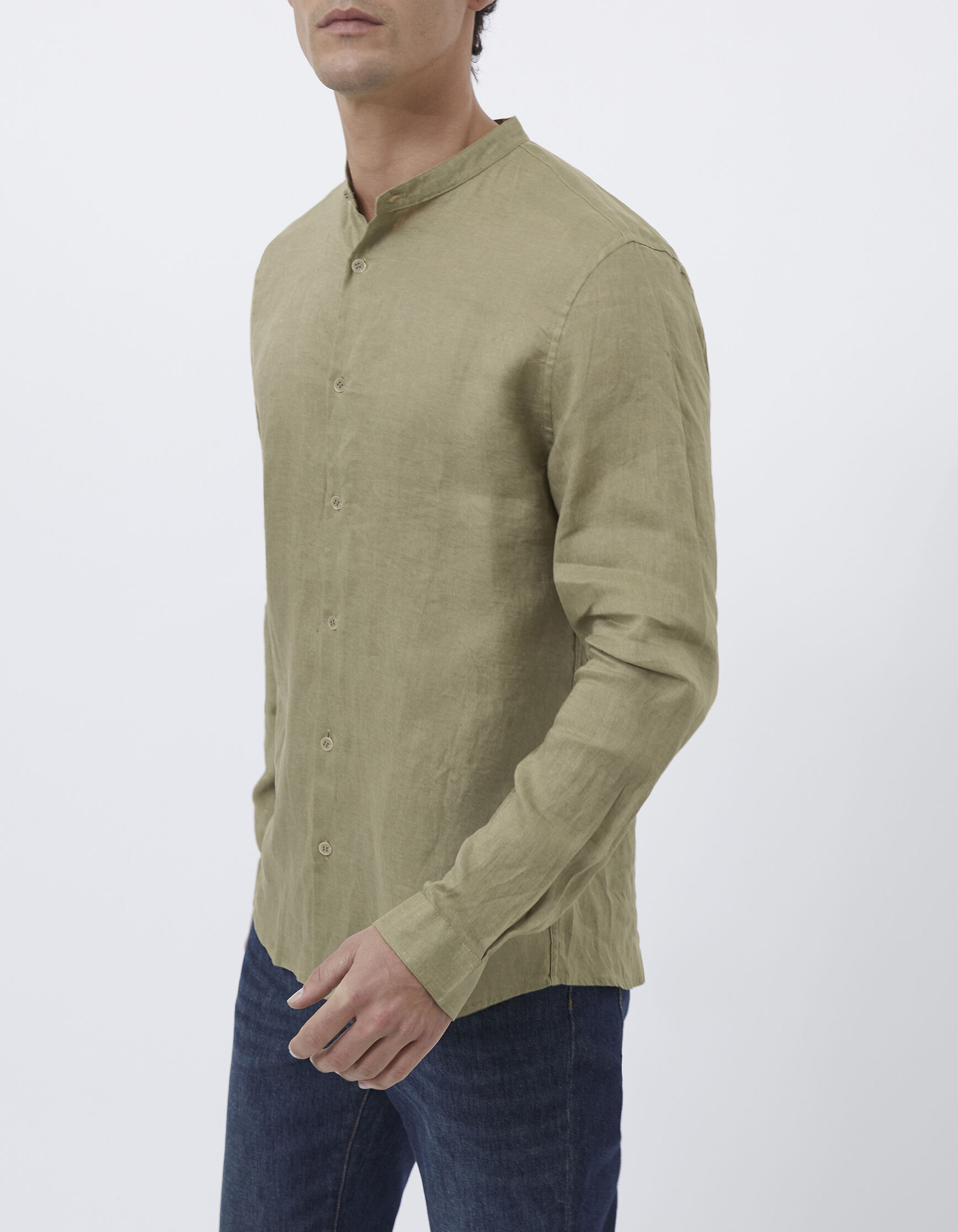 Camisa REGULAR caqui stone lino cuello Mao Hombre IKKS