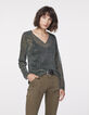 Blouse col V en maille fantaisie métallisée femme-1