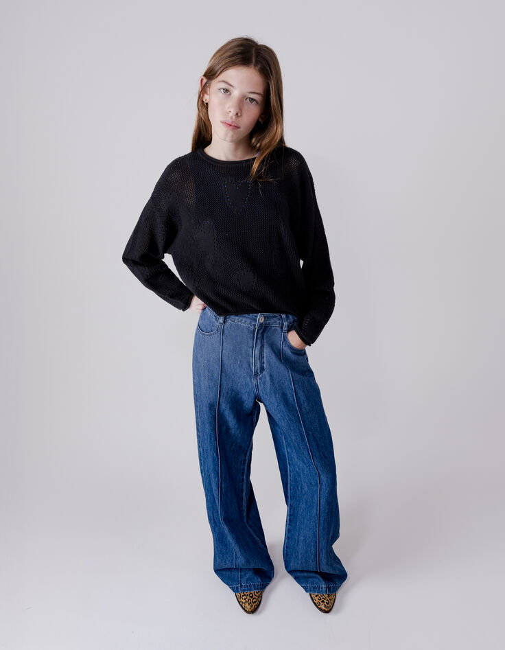 Waterless blue LARGE jeans with marked pleats for girl-1