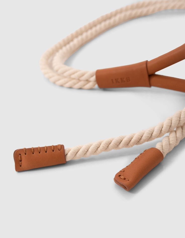 Ceinture à nouer en corde beige avec boucle cuir Femme-3