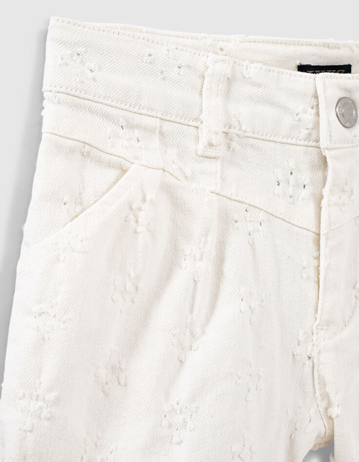 Girls&rsquo; off-white denim shorts with placed wear-7