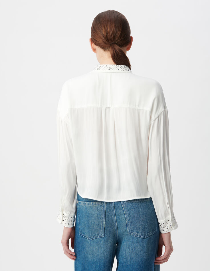 Chemise blanc cassé recyclée décor clous et strass Femme-3