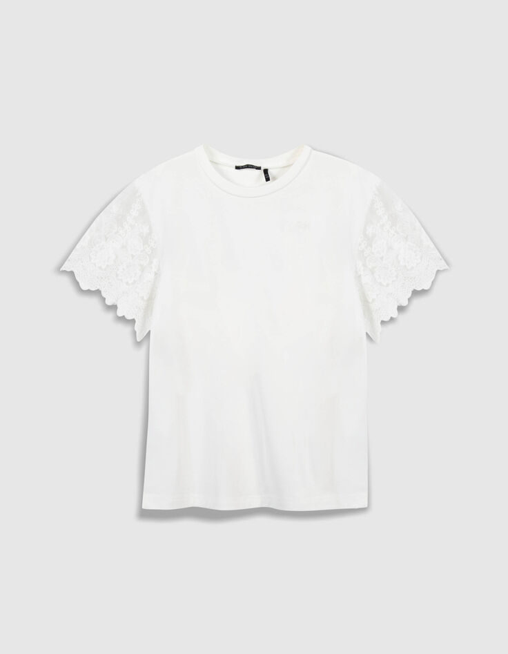 Wei&szlig;es Zweistoff-T-Shirt mit bestickten T&uuml;ll&auml;rmeln M&auml;dchen-1