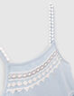 Robe bleu clair LENZING™ LYOCELL™  brodée à bretelles fille-3