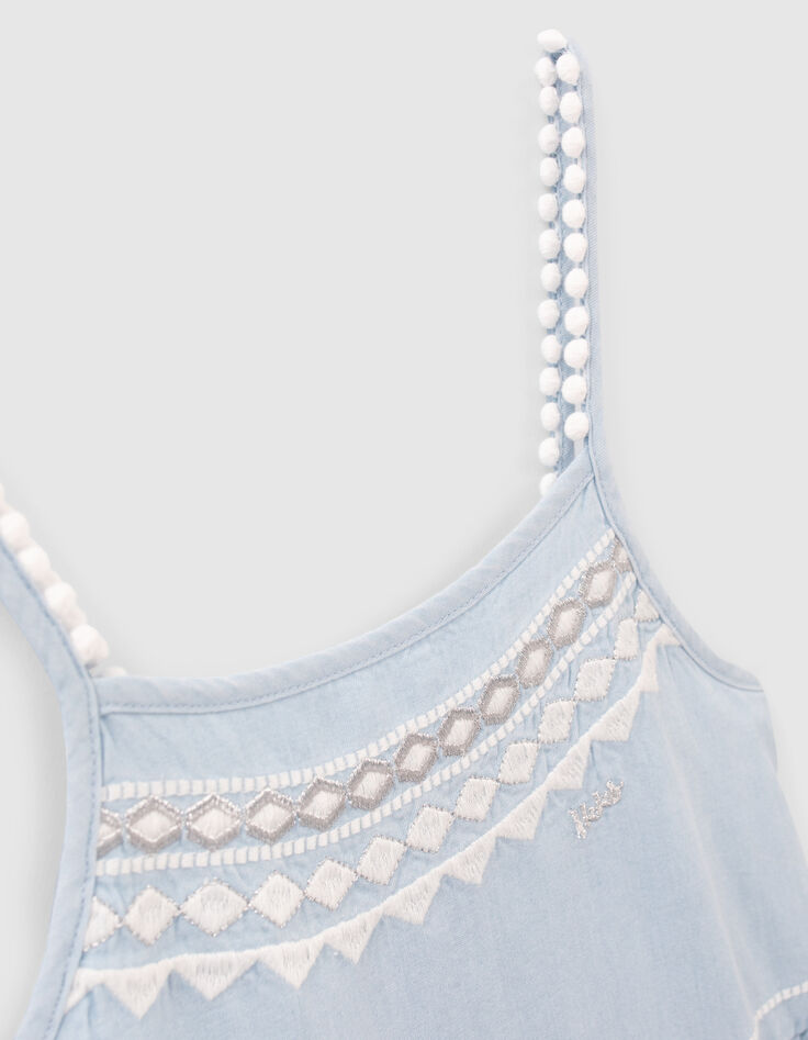 Robe bleu clair LENZING™ LYOCELL™  brodée à bretelles fille-3
