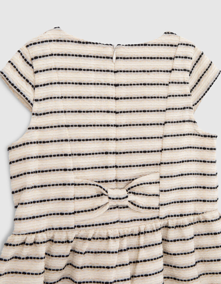 Girls’ ecru dress with striped motif jacquard-6