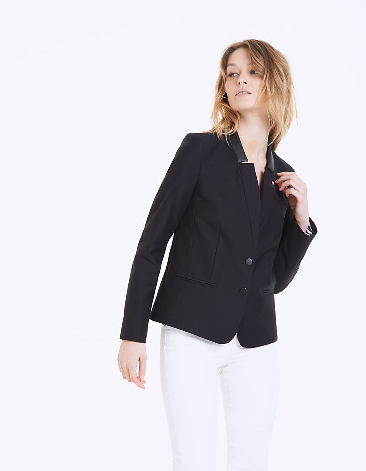 Women’s cotton gabardine suit jacket, coated collar -1