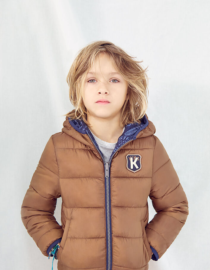 Boys’ navy tattoo/cognac reversible padded jacket - IKKS