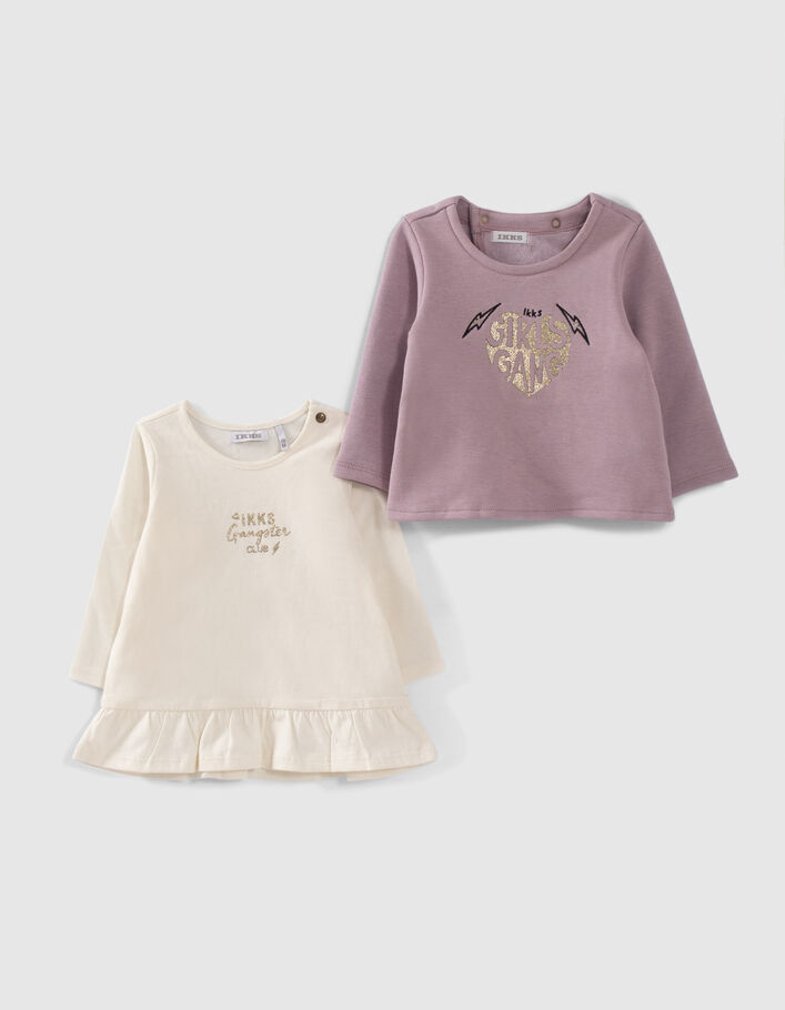 Baby girls’ 2-in-1 violet sweatshirt/ecru T-shirt-2