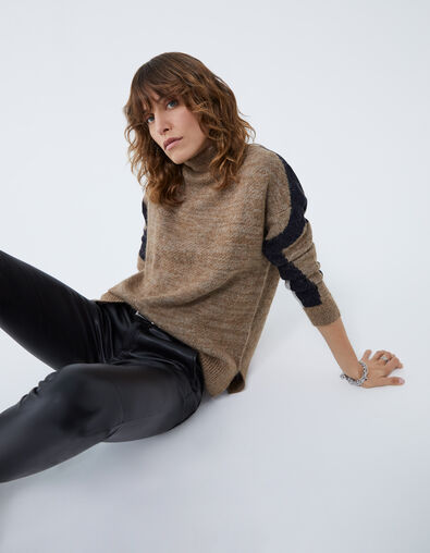 Pull coloris sésame intarsia manches femme - IKKS