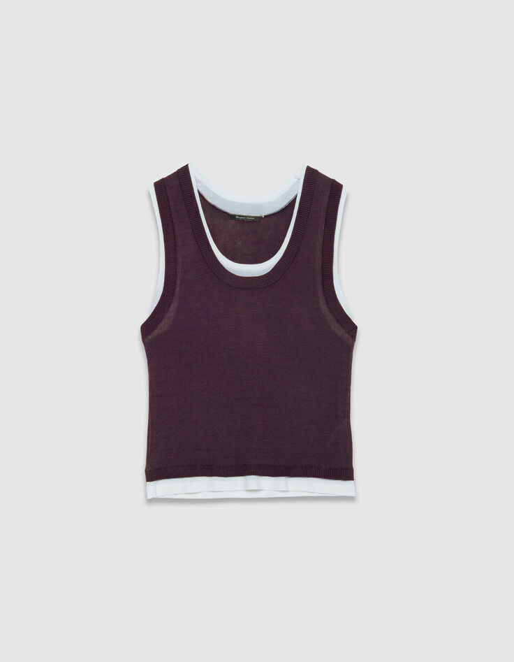 Burgunderfarbener &auml;rmelloser Pullover f&uuml;r Damen mit Trompe-l'oeil-Strick-6