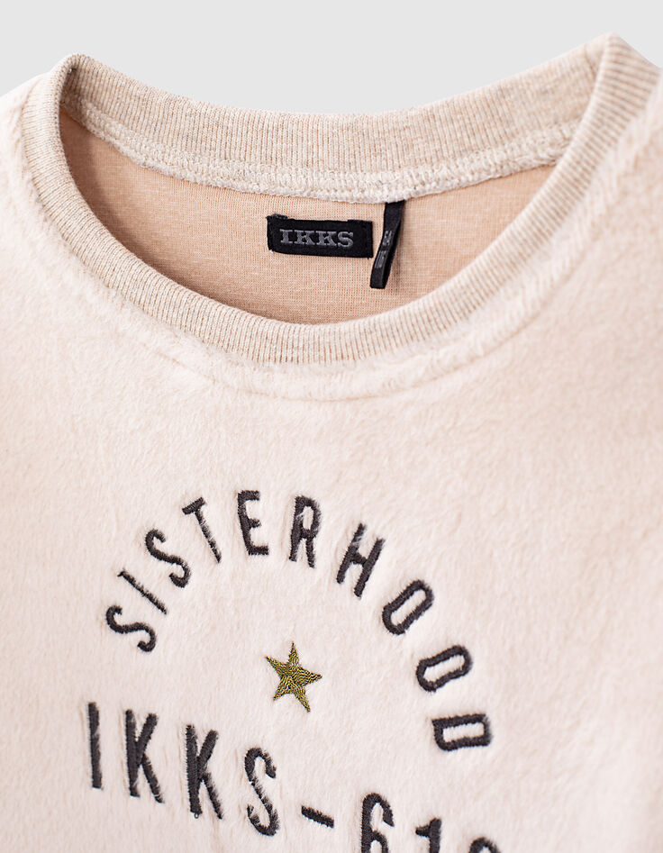 Sandfarben meliertes M&auml;dchen-Sweatshirt mit Message-2