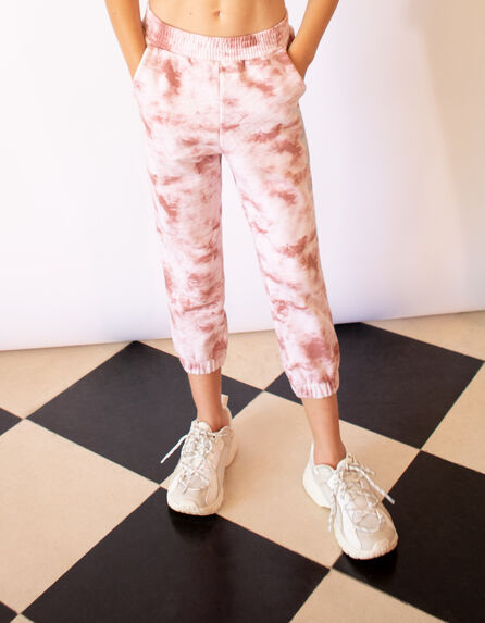 Cremeweiße Mädchenjogginghose mit Tie-Dye-Print 