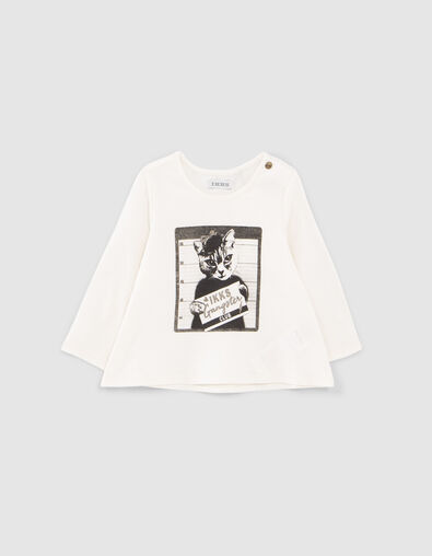 Camiseta crudo algodón ecológico gato gánster bebé niña - IKKS