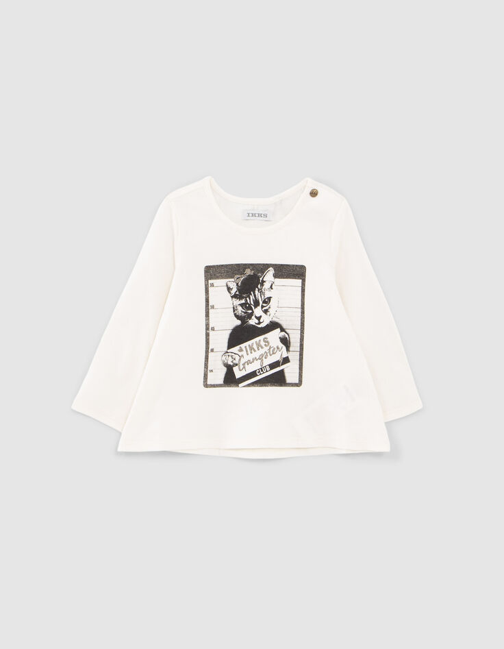 Camiseta crudo algodón ecológico gato gánster bebé niña-1