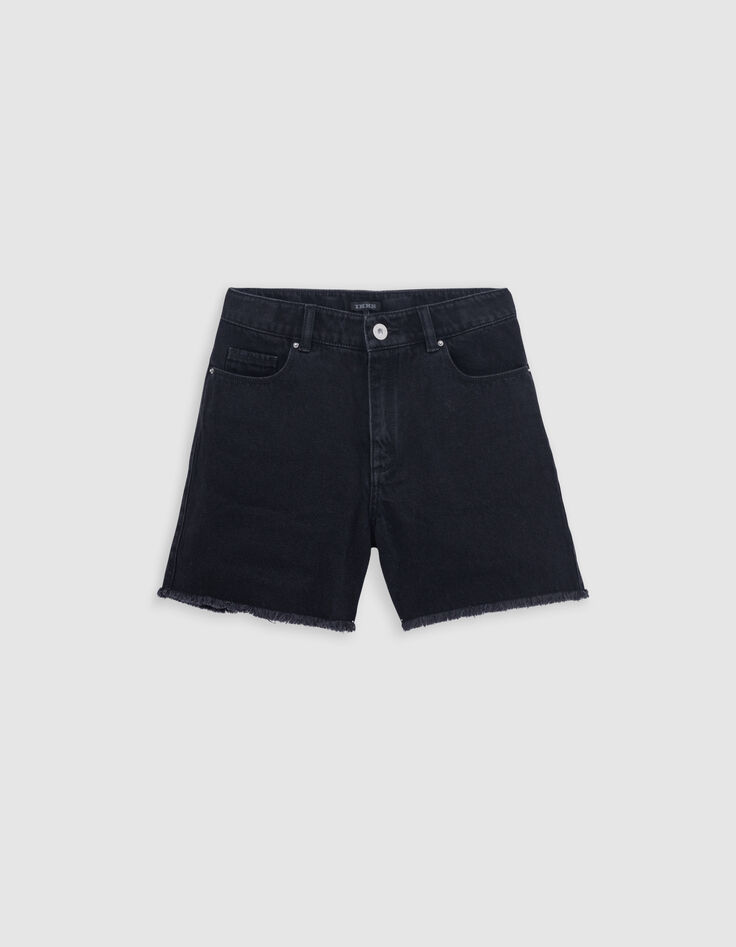 Short en jean noir Waterless bords frangés fille-2