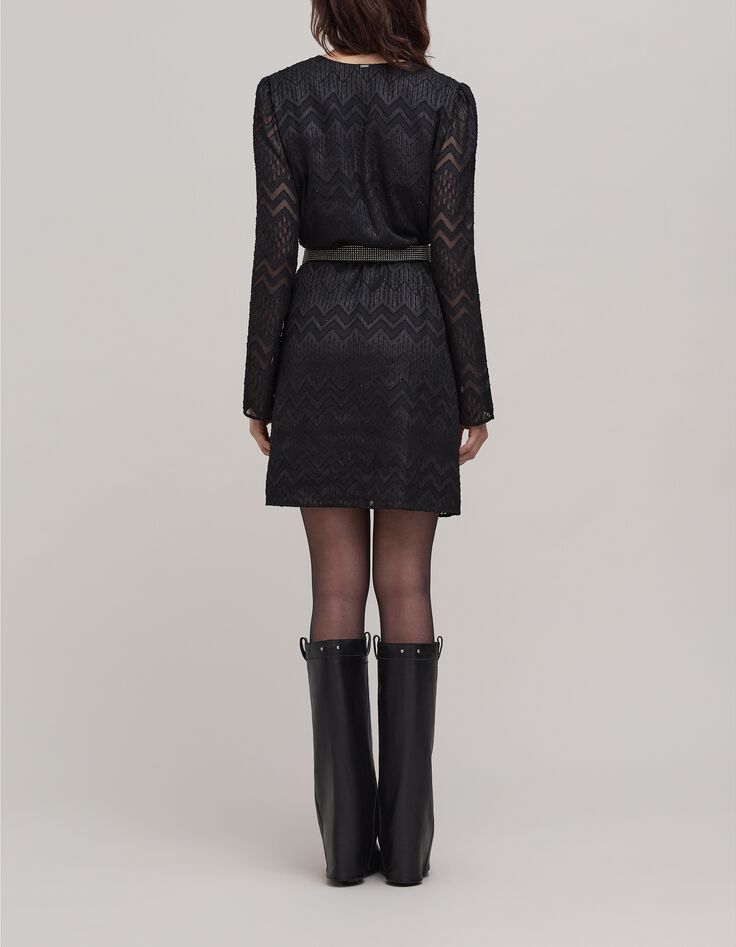 Woman's black herringbone jacquard voile dress-3