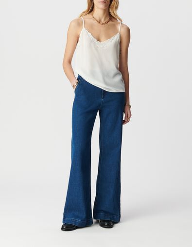 Caraco en soie coloris blanc broderie t&ecirc;te de mort femme - IKKS