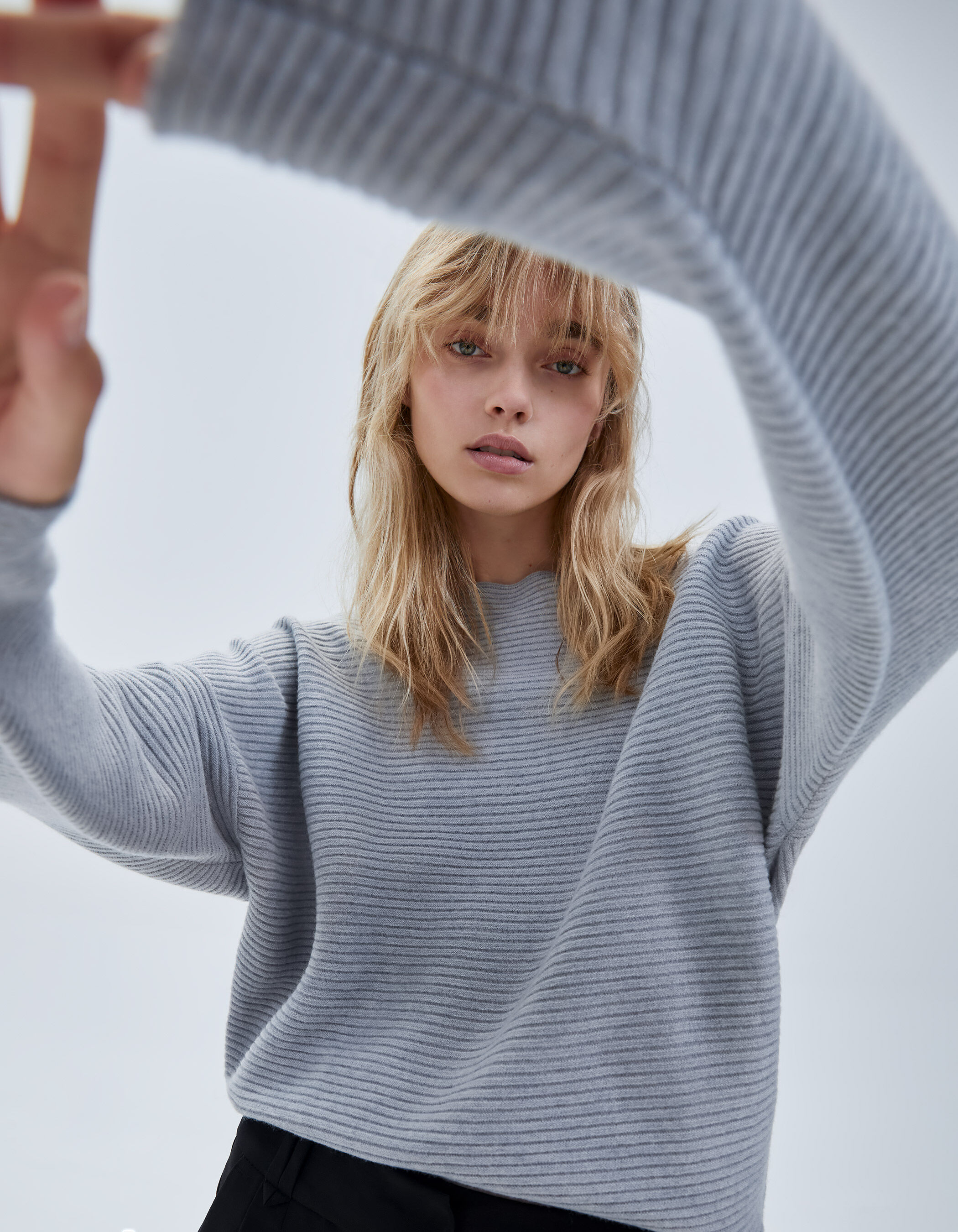 Pull gris tricot c tel col bateau Femme