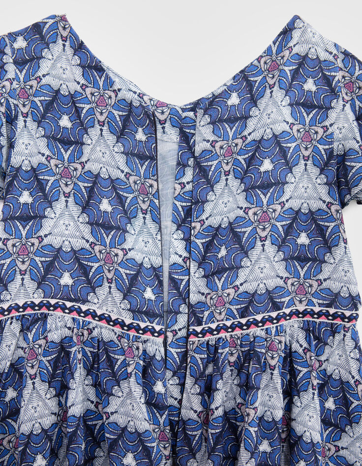 Weißes Mädchenkleid mit grafischem Wax-Print-5